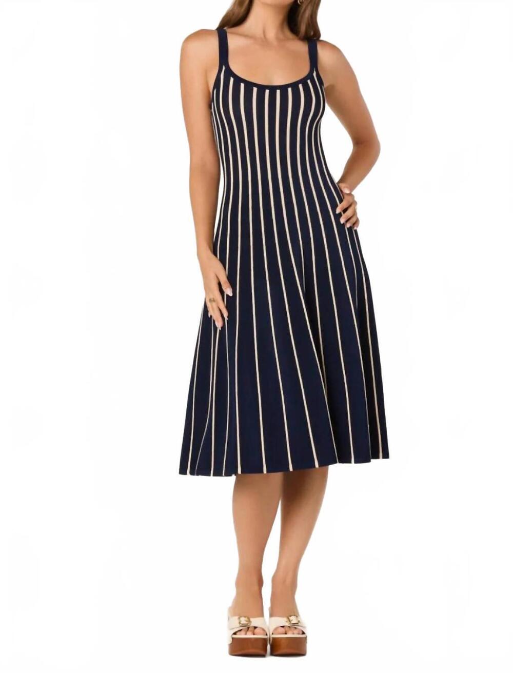 NEW ASTR irecia knit midi dress in navy stripe